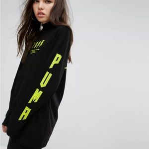 Puma ASOS Exclusive Oversized Long Sleeve T Shirt Black Neon Green Size 4